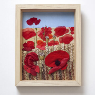 Autumn Poppies Hand Embroidered Textile Art by Jessica Coote