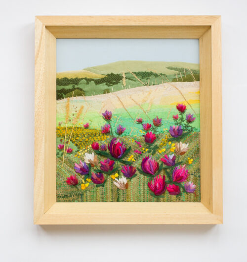 Pink Clover – Hand Embroidered Landscape by Jessica Coote